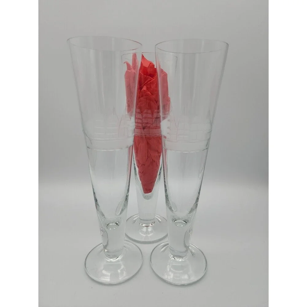 VTG Crystal Etched Pilsner Glasses Clipper Sailing Ship 10 1/8